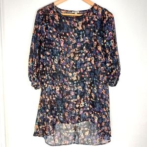 Lily Star Sheer Black Floral Long Tunic Style Cover up , Size Small